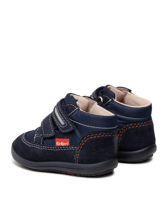 Lederne Kinderstiefeletten mit Klettverschluss Marineblau