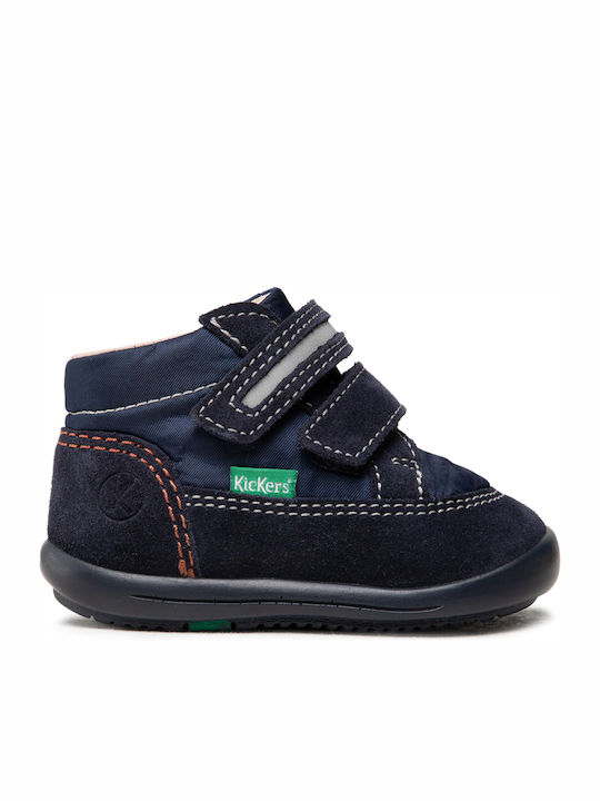 Lederne Kinderstiefeletten mit Klettverschluss Marineblau