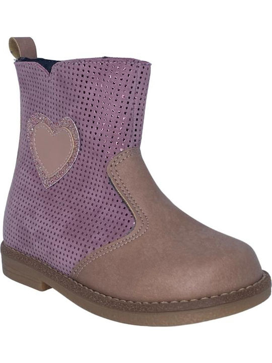 Leather Kids Boots with Zipper Pink