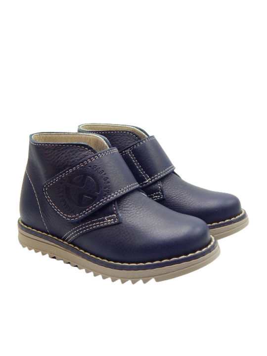 Lederne Kinderstiefeletten mit Klettverschluss Marineblau