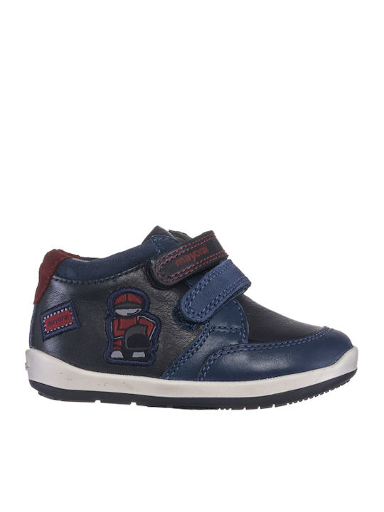 Leather Kids Boots with Velcro Navy Blue