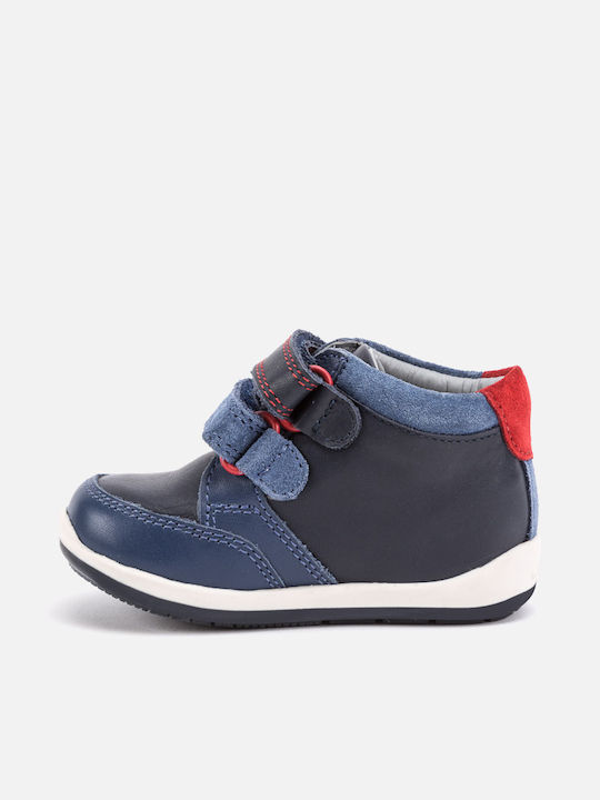 Leather Kids Boots with Velcro Navy Blue