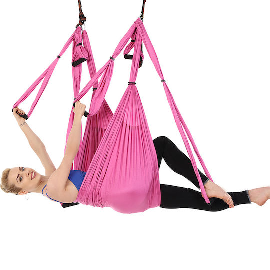 MegaFitness Tuch Aerial Yoga Swing Trapeze 5x1.5m. mit Griffen Rosa