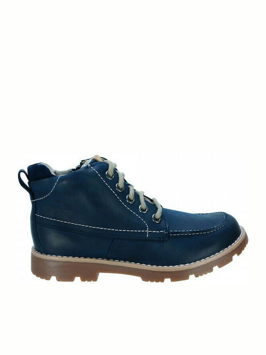 Comet Moon Y Leather Kids Boots with Zipper Navy Blue