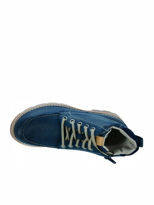 Comet Moon Y Leather Kids Boots with Zipper Navy Blue