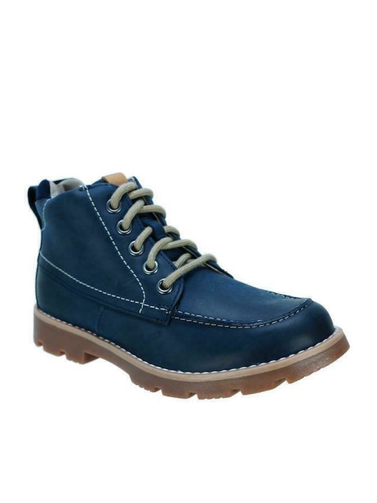Comet Moon Y Leather Kids Boots with Zipper Navy Blue