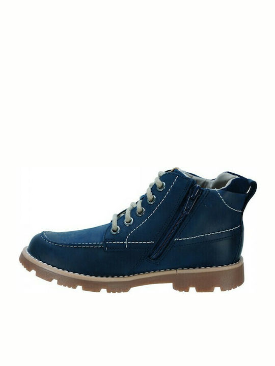 Comet Moon Y Leather Kids Boots with Zipper Navy Blue