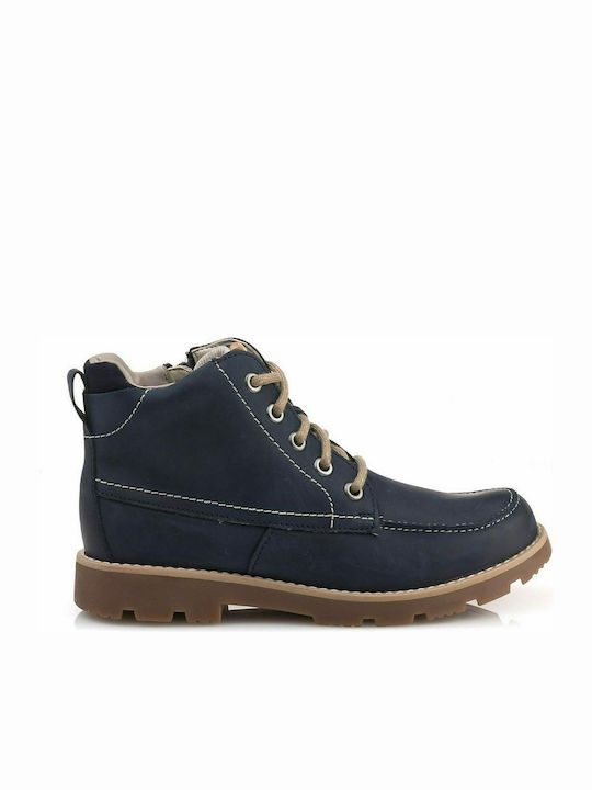 Comet Moon Y Leather Kids Boots with Zipper Navy Blue