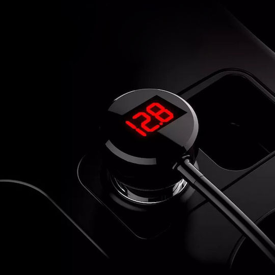 Yantu B39 - Type C Auto-Ladegerät 100W mit Anschlüssen: 2xUSB 3xZigarettenanzünder mit Kabel Eingebettet und Voltmeter Schwarz Farbe