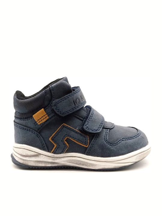 Rafal Leather Kids Boots with Velcro Blue