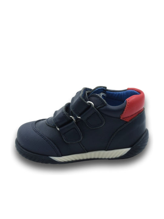 Anatomical Leather Kids Boots with Velcro Navy Blue