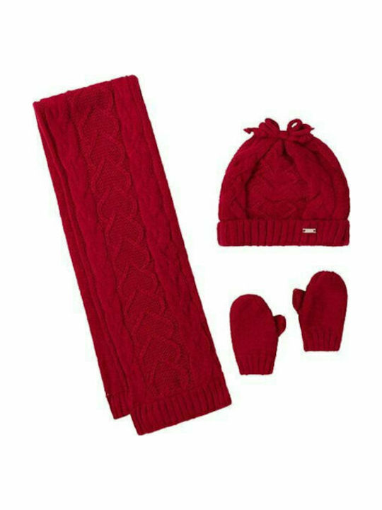 Kids Beanie Set with Scarf & Gloves Knitted Red 3pcs
