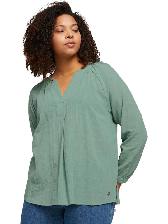 Women's Blouse Long Sleeve with V Neckline Green