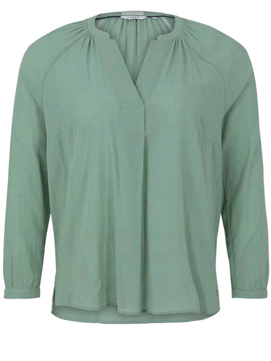 Women's Blouse Long Sleeve with V Neckline Green