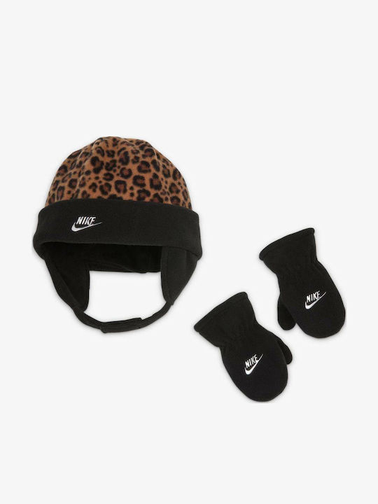 Leopard Trapper Σετ Παιδικό Σκουφάκι με Γάντια Fleece Μαύρο