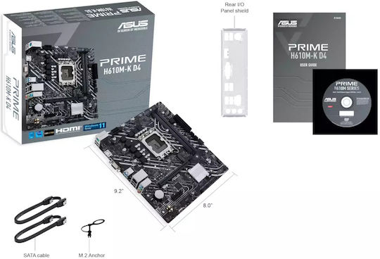 マザーボード ASUS PRIME H610M-R D4 マザーボード、LGA 1700、micro-ATX