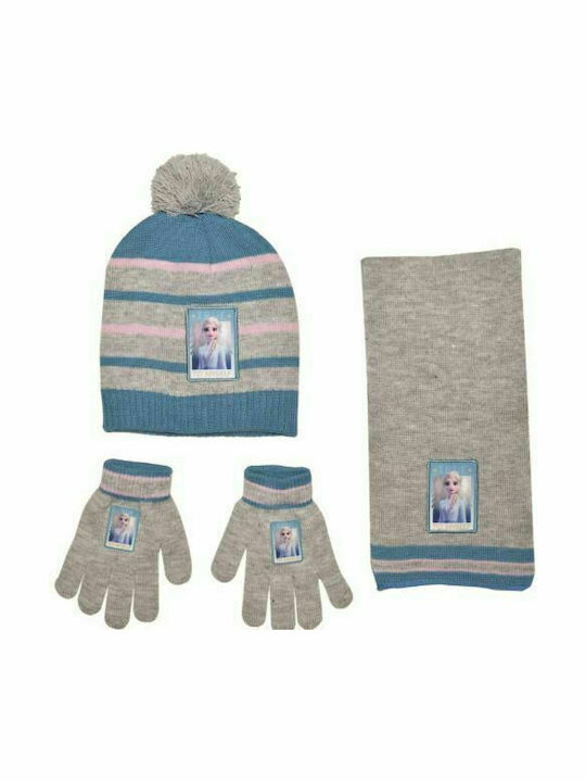 Frozen Set Kids Beanie with Scarf & Gloves Knitted Gray