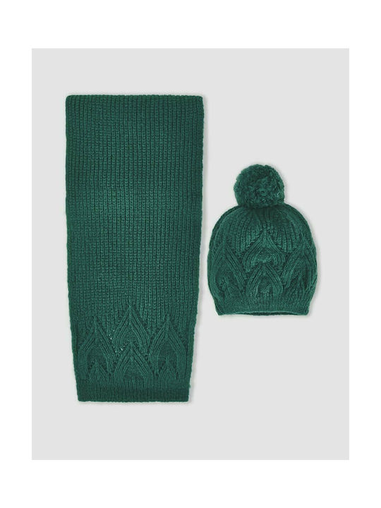 Abel & Lula Kids Beanie Set with Scarf Knitted Green