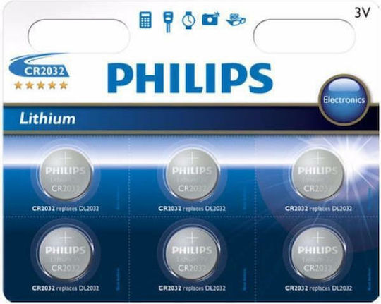 Philips Lithium Button Cell Battery Batterien CR2032 3V 6Stück