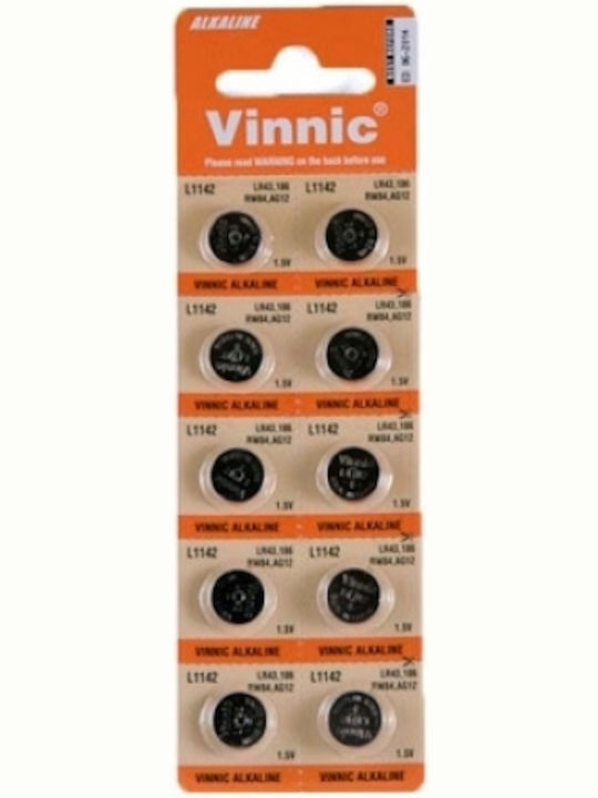 Vinnic Alkaline Watch Batteries LR43 1.5V 10pcs
