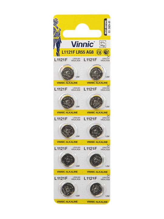 Vinnic Batterien Alkalisch für Uhren LR55 1.5V 10Stück