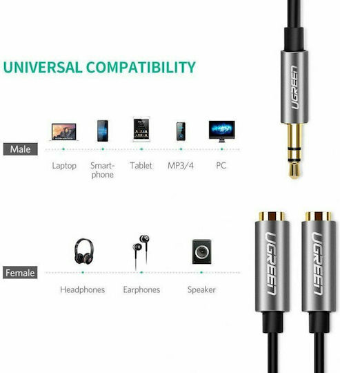 Ugreen 3.5mm Jack Cable 3.5mm Male - 3.5mm Female Black 0.2m With Gold Plated Terminals 10532