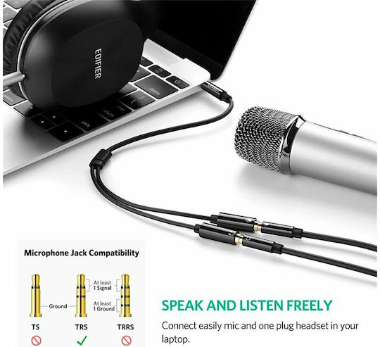 Ugreen TRRS 3.5mm Male - 3.5mm Female Audio Cable Black 0.2m with Gold Plated Terminals 30620
