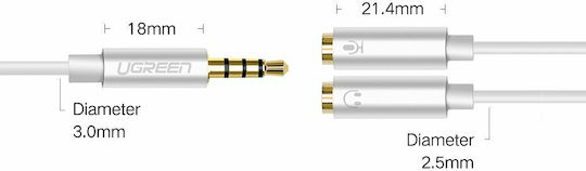 Ugreen Καλώδιο Ήχου TRRS 3.5mm male - 3.5mm female Ασημί 0.2m 30619