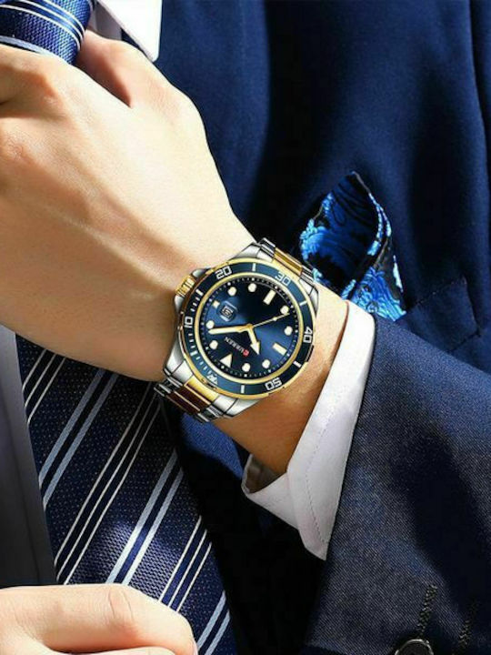 Curren Gold/Blue Men's Watch 46mm Battery with Metal Bracelet Silver/Gold