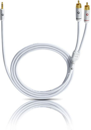Oehlbach 3.5mm Male To RCA Male Audio Cable White 1.5m With Gold Plated Terminals D1C60001