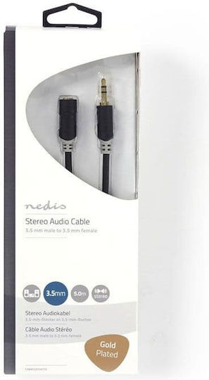 Nedis 3.5mm Jack Cable Male to Female Black 5m with Gold Plated Terminals CABW22050AT50