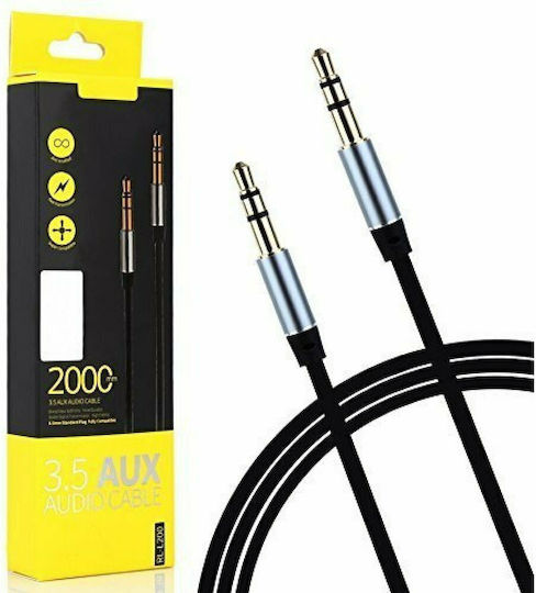 Remax Καλώδιο Ήχου 3.5mm male - 3.5mm male Μαύρο 2m με Επίχρυσους Ακροδέκτες RM-L200