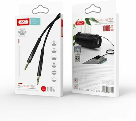 XO 3,5mm Klinkenkabel mit 3,5mm Stecker - Schwarz 1m mit Vergoldeten Anschlüssen