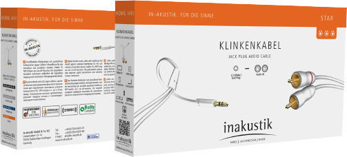 Inakustik 3.5mm Male To RCA Male Audio Cable White 0.5m With Gold Plated Terminals 003100005
