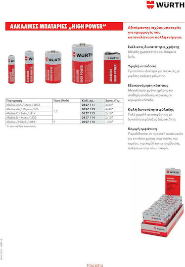 Wurth High Power Алкални Батерии AAA 1.5V 4бр 0827111