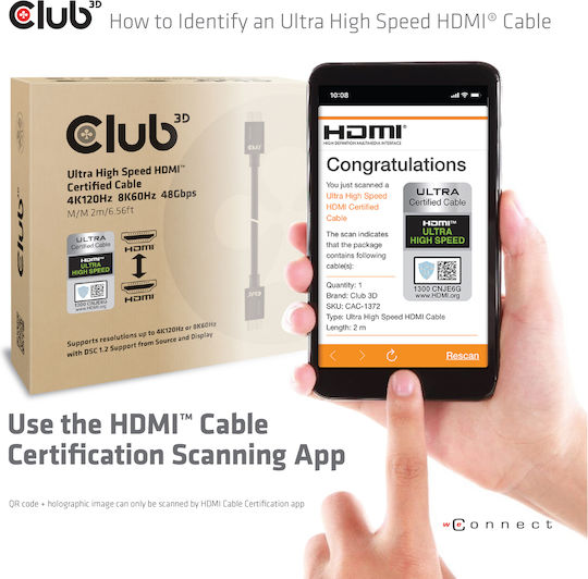 Club3D HDMI 2.1 Ultra High Speed 48Gbps 4K 120Hz HDR VRR Cable HDMI male - HDMI male 3m Μαύρο