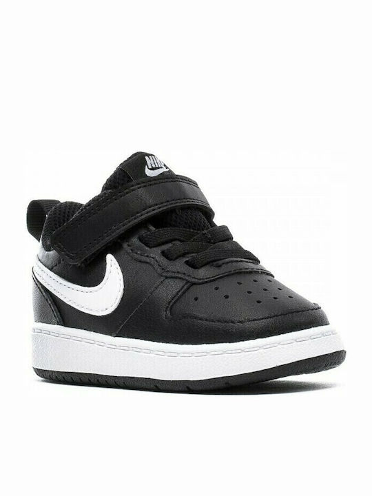Court Borough Kids Sports Shoes with Hoop & Loop Closure Black White