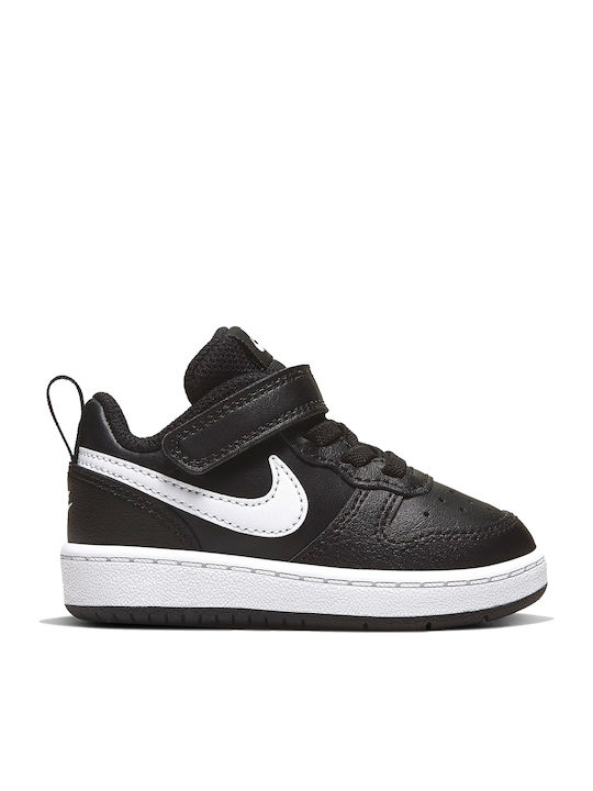 Court Borough Kids Sports Shoes with Hoop & Loop Closure Black White