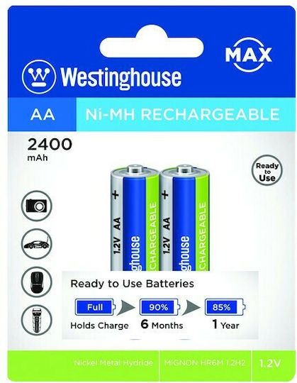 Westinghouse Max Επαναφορτιζόμενες Μπαταρίες AA Ni-MH 2400mAh 1.2V 2τμχ