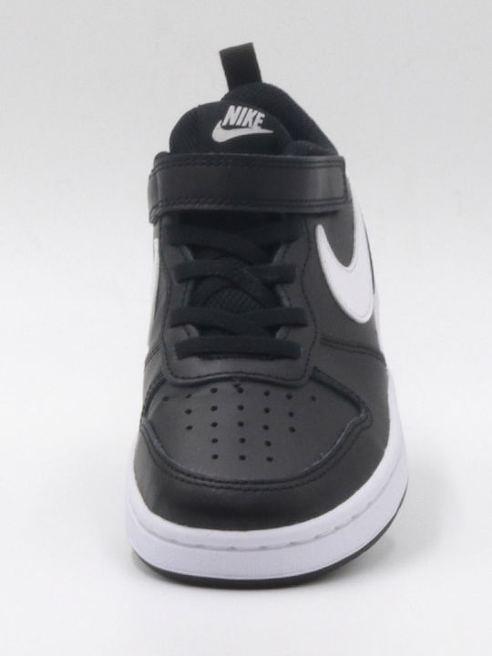 Court Court Borough 2 Kids Sports Shoes Basketball with Hoop & Loop Closure Black / White