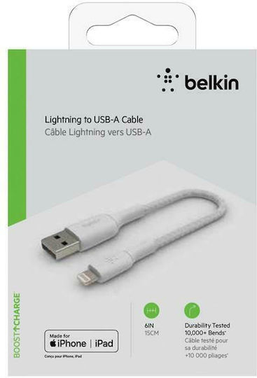 Belkin Braided USB-A to Lightning Cable White 0.15m (CAA002bt0MWH)