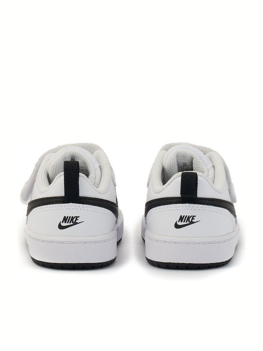 Court Borough Low 2 Kids Sports Shoes with Hoop & Loop Closure White Black