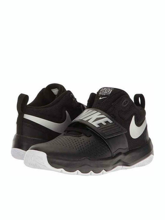 Hustle Team Hustle D 8 PSV Kids Sports Shoes Basketball with Hoop & Loop Closure Black / Metallic Silver / White
