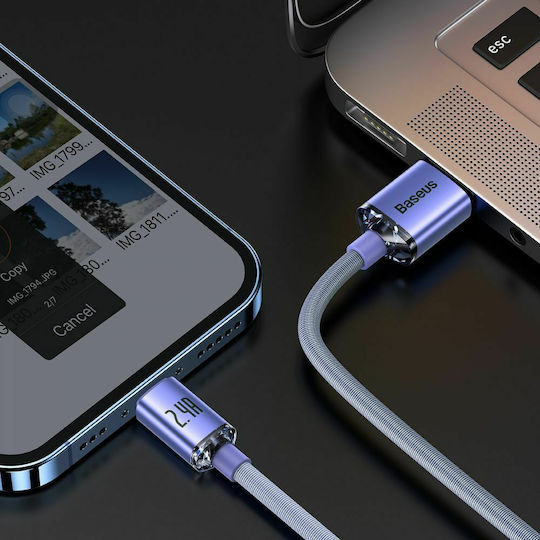 Baseus Crystal Shine Плетена USB-A към Lightning кабел Лилав 1.2м (CAJY000005)