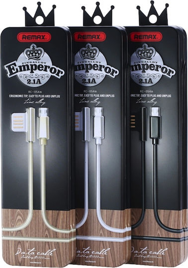Remax Emperor RC-054i Winkel (90°) / Regulär USB-A zu Lightning Kabel Schwarz 1m (14835)