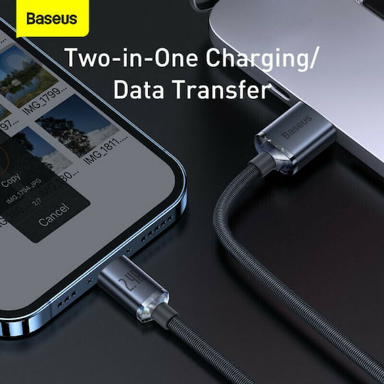 Baseus Crystal Shine Плетена USB-A към Lightning кабел Черен 1.2м (CAJY000001)