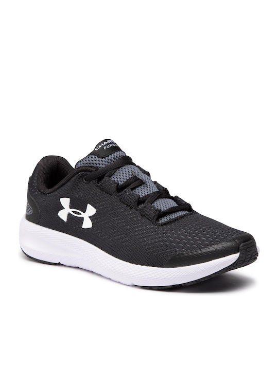 Grade School UA Charged Pursuit 2 Kids Sports Shoes Running with Laces Black