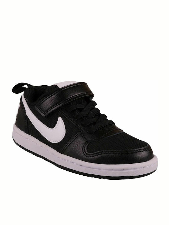 Court Court Borough Low PE Kids Sports Shoes Basketball with Hoop & Loop Closure Black / White