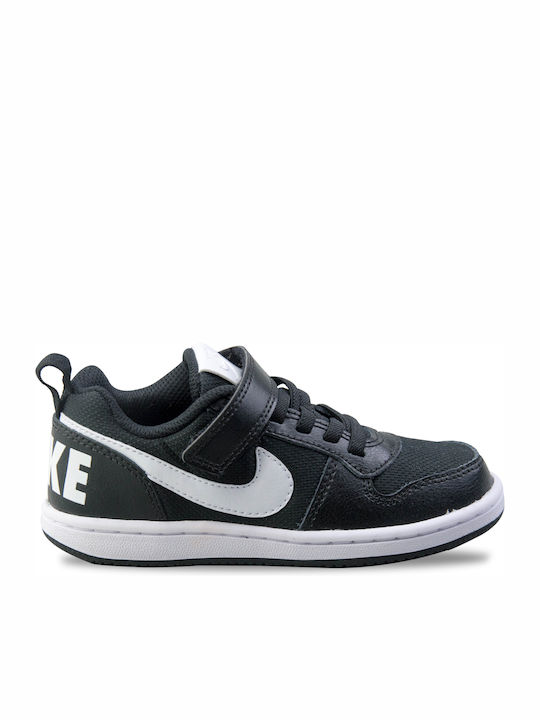 Court Court Borough Low PE Kids Sports Shoes Basketball with Hoop & Loop Closure Black / White