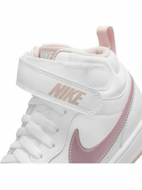 Kids Sports Shoes Basketball with Hoop & Loop Closure White / Pink Glaze